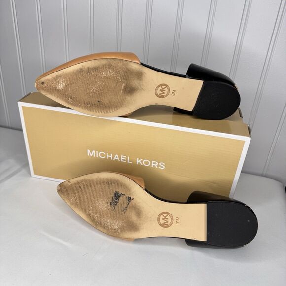 Michael Kors Sz 8M Julieta Flats Black Sun Tan Leather d'Orsay Pointed Shoe - Picture 8 of 9